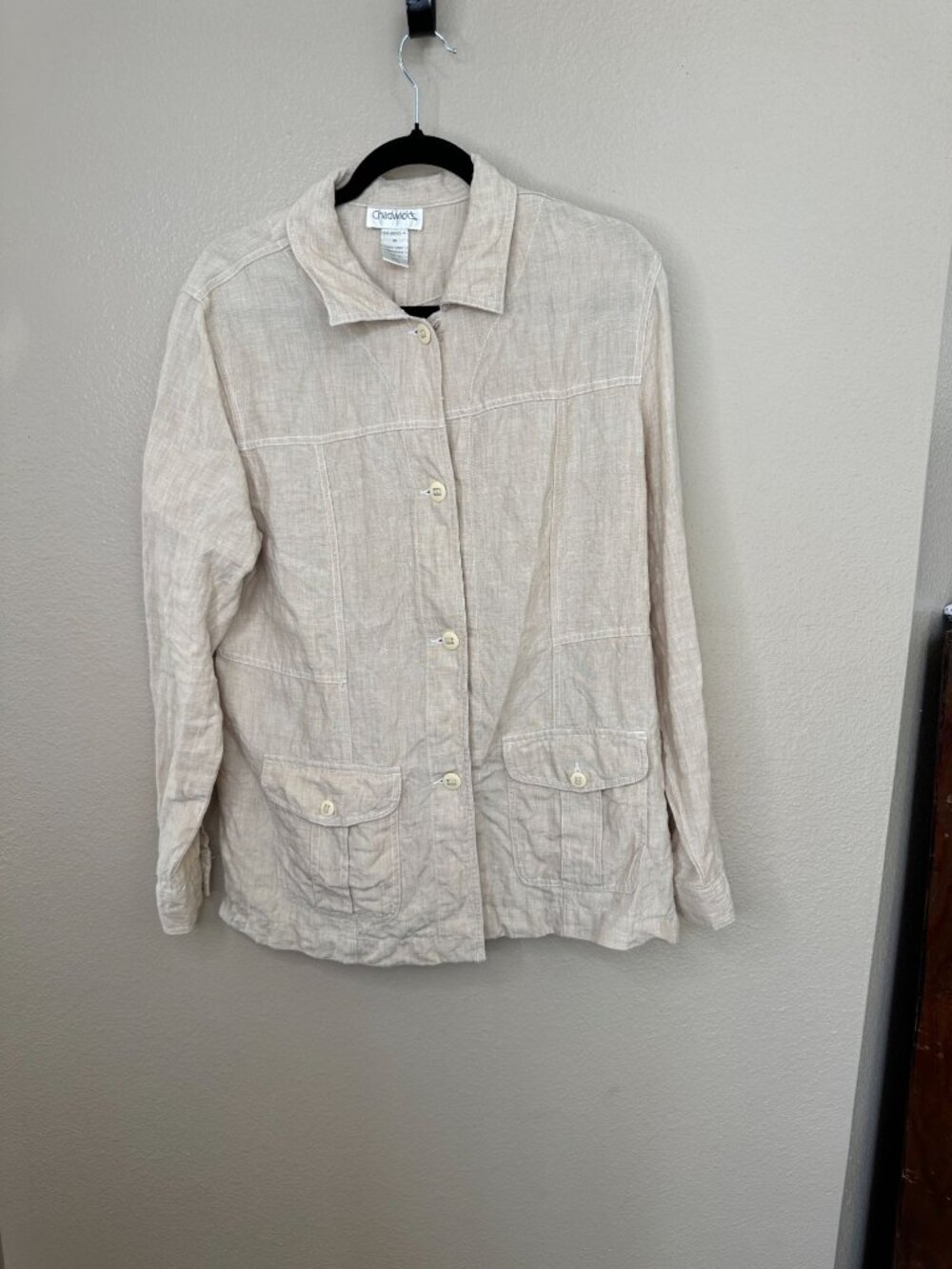 Chadwicks Womens Beige 100% Linen Lightweight Jacket 16 Button-Down Utility